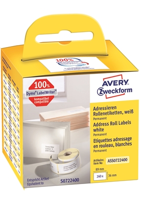 Avery address label on roll 89 x 36 mm, 260 pcs.
